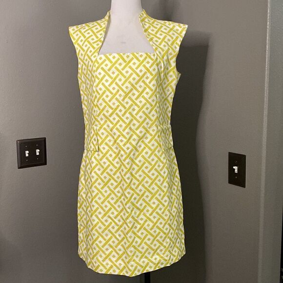 NicoLA Green Cream Geometric Pattern Square Beck Shift Dress - Picture 1 of 12